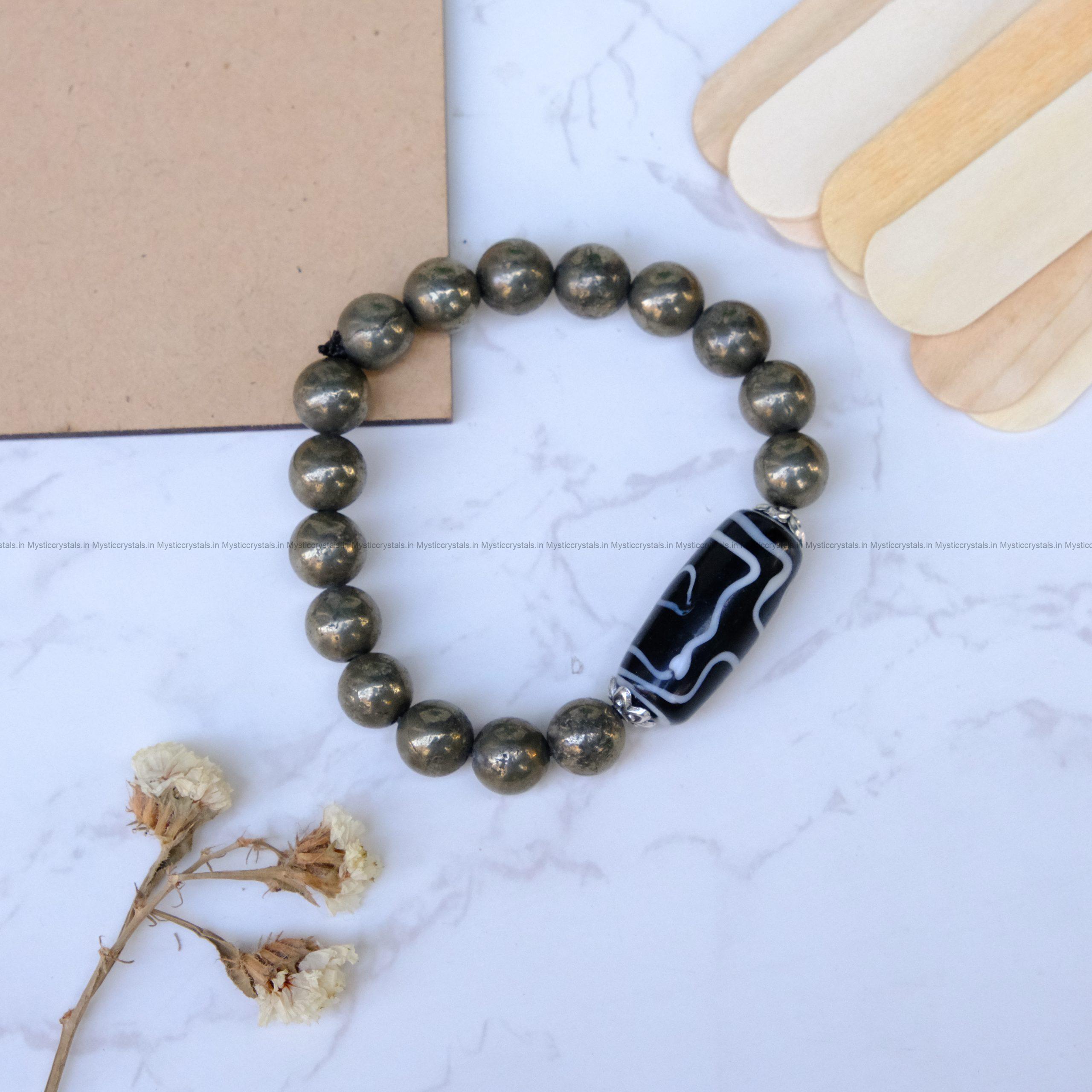 Golden Pyrite with Tibetan 3 Eye Dzi Bead Bracelet