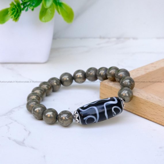 Golden Pyrite with Tibetan 3 Eye Dzi Bead Bracelet