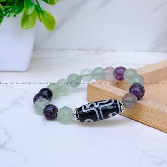 Multi Fluorite with Tibetan 3 Eye Dzi Bead Bracelet