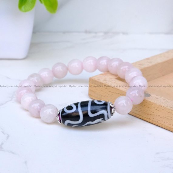Rose Quartz with Tibetan 3 Eye Dzi Bead Bracelet