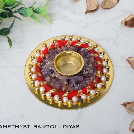 Amethyst Rangoli Crystal Diya