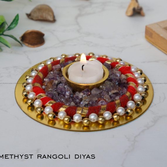 Amethyst Rangoli Crystal Diya