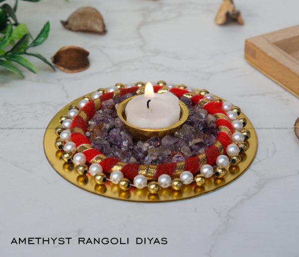 Amethyst Rangoli Crystal Diya