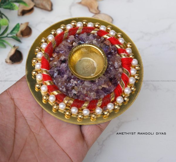 Amethyst Rangoli Crystal Diya