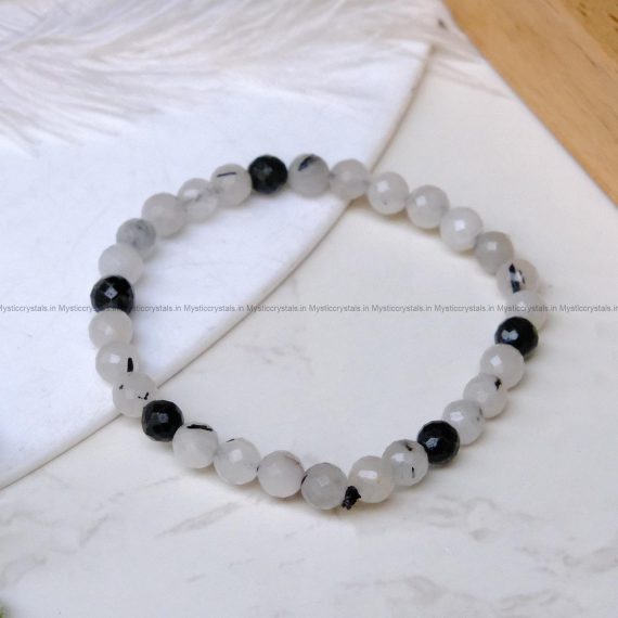 Rainbow Moonstone 6 mm Diamond Cut Bracelet