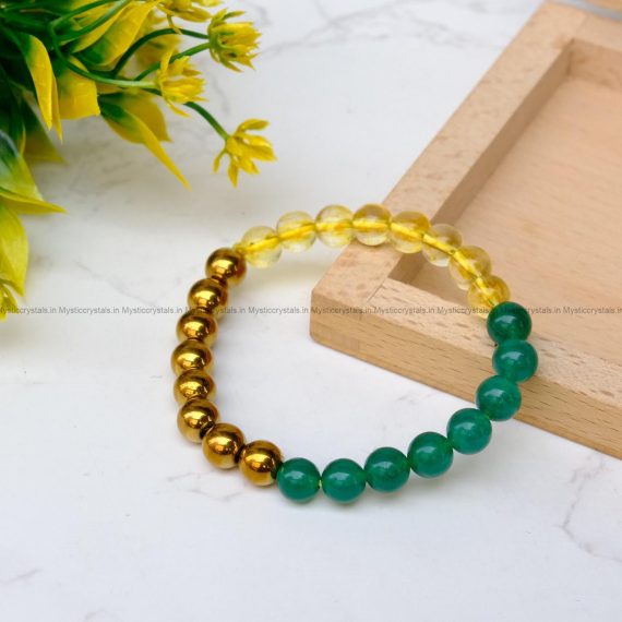 Citrine Golden Hematite and Green Aventurine Bracelet