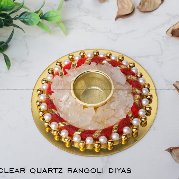 Clear Quartz Rangoli Crystal Diya