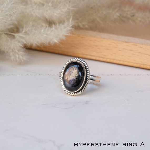 Hypersthene Pure Silver Rings