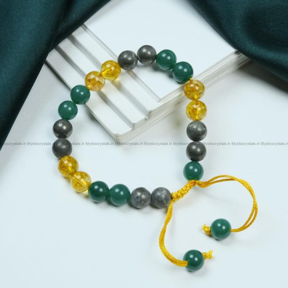 Citrine Golden Pyrite and Green Aventurine Adjustable Bracelet