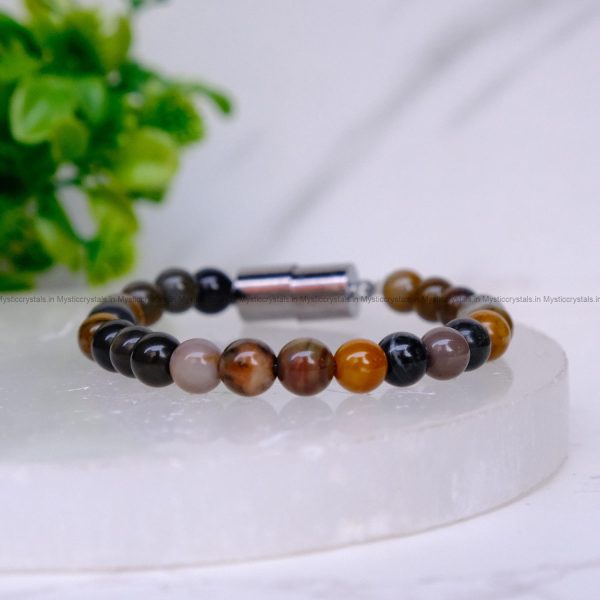 Petrified Wood Metallic Magnetic Bracelet