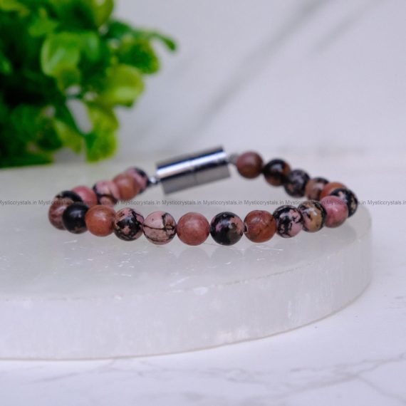 Rhodonite Metallic Magnetic Bracelet