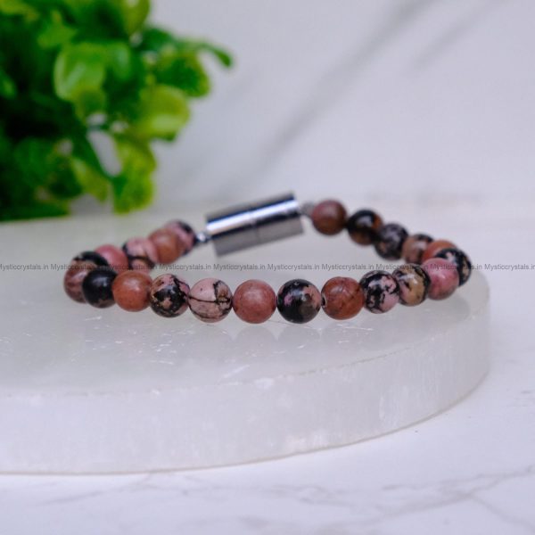 Rhodonite Metallic Magnetic Bracelet