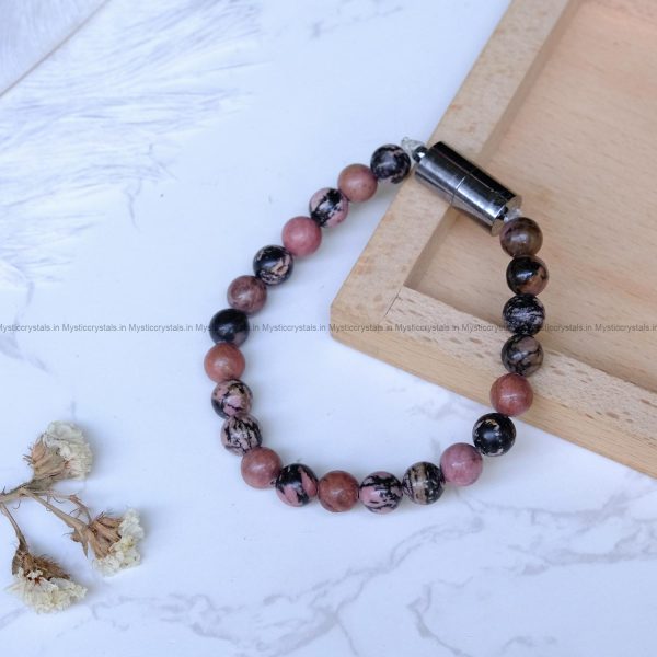 Rhodonite Metallic Magnetic Bracelet