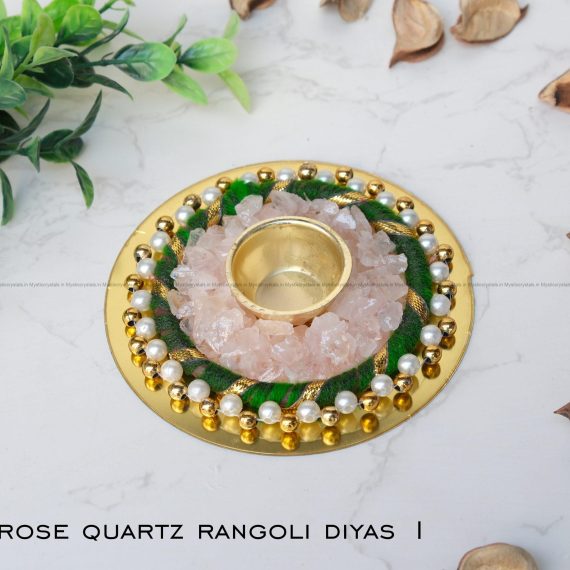 Rose Quartz Rangoli Crystal Diya