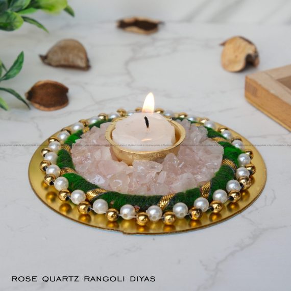 Rose Quartz Rangoli Crystal Diya