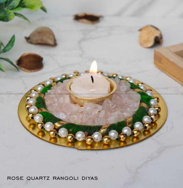 Rose Quartz Rangoli Crystal Diya