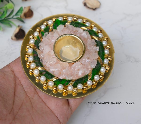Rose Quartz Rangoli Crystal Diya