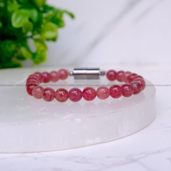 Strawberry Quartz Metallic Magnetic Bracelet