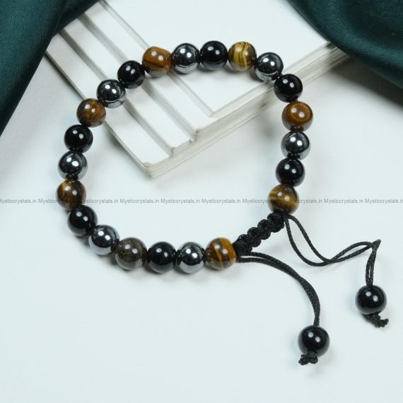 Tiger Eye Black Obsidian Hematite Adjustable Bracelet