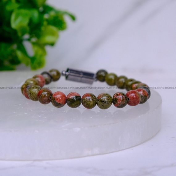 Unakite Metallic Magnetic Bracelet