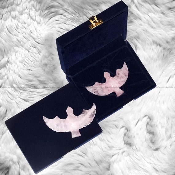 Rose Quartz Hand Carved Flying Eagle Birds Statue