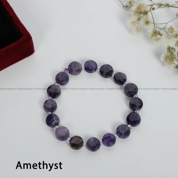 Exclusive Circular Faceted Flat bead Amethyst Bracelet