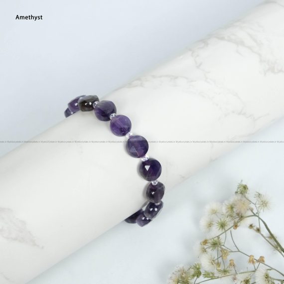 Exclusive Circular Faceted Flat bead Amethyst Bracelet