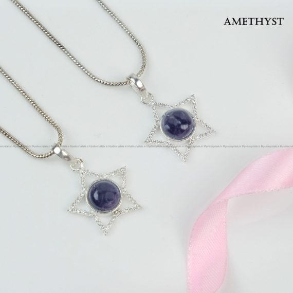 Amethyst Sterling Silver Star Pendant With Chain
