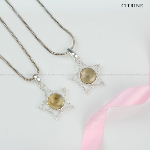 Citrine Sterling Silver Star Pendant With Chain