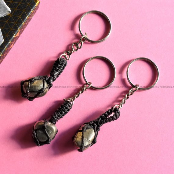 Golden Pyrite Crystal Keychain