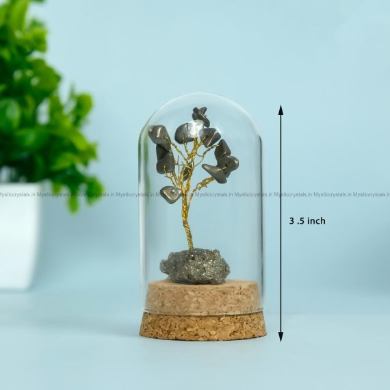 Golden Pyrite Crystal Tree with Wooden Base