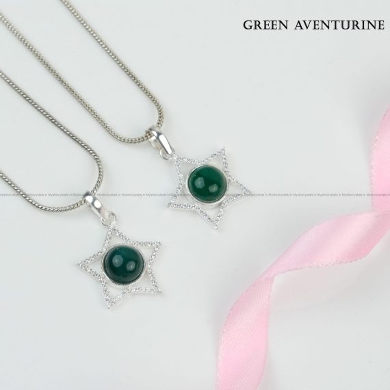 Green Aventurine Sterling Silver Star Pendant With Chain