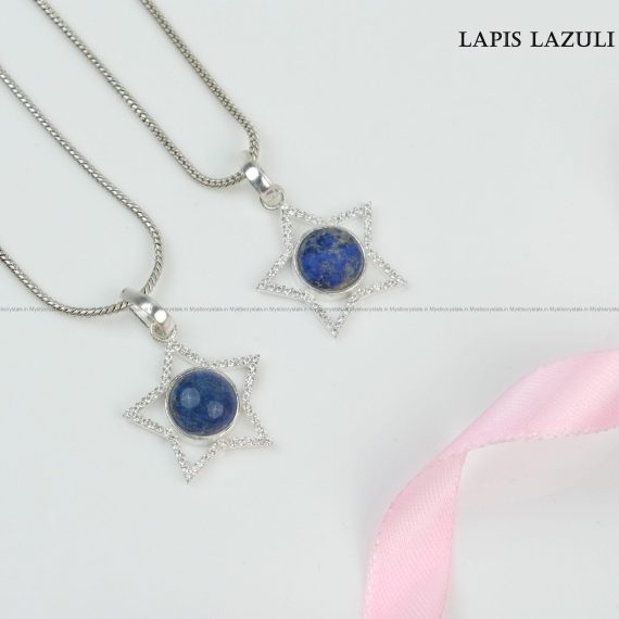 Lapis Lazuli Sterling Silver Star Pendant With Chain