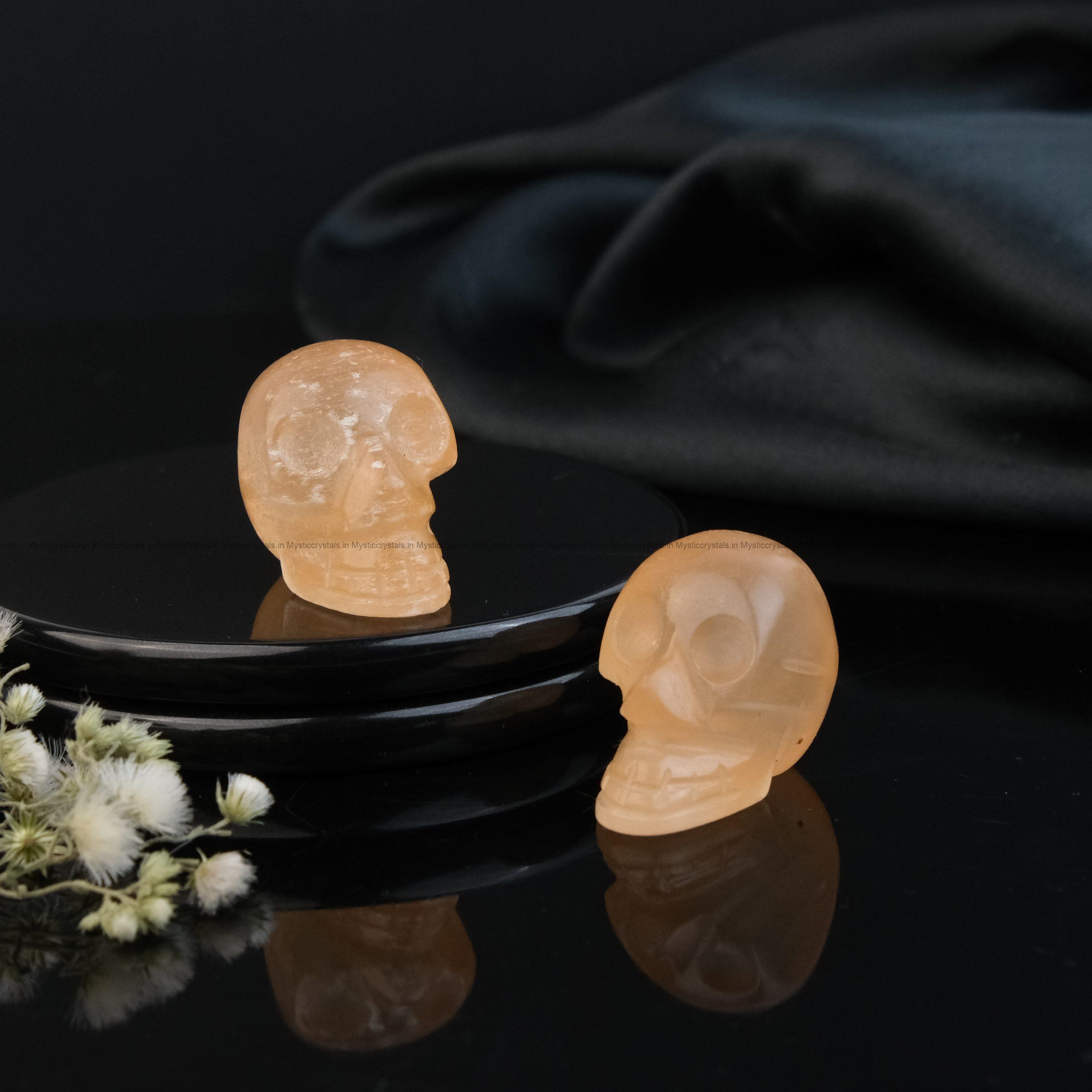 Orange Selenite Crystal Skull