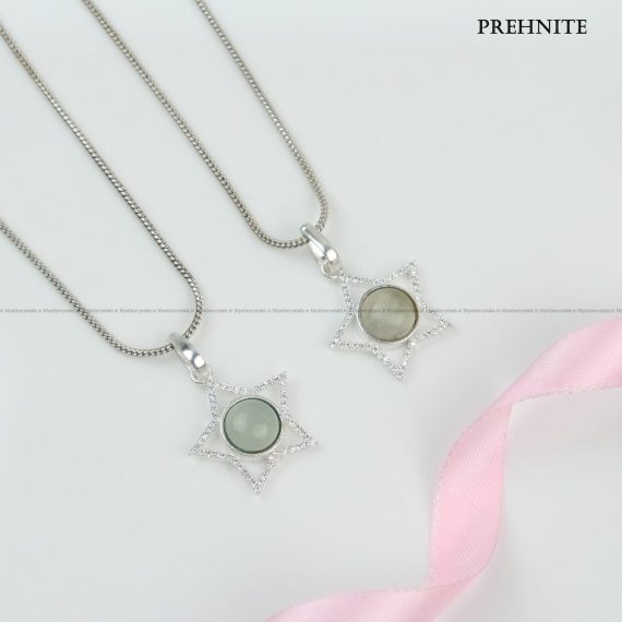 Prehnite Sterling Silver Star Pendant With Chain