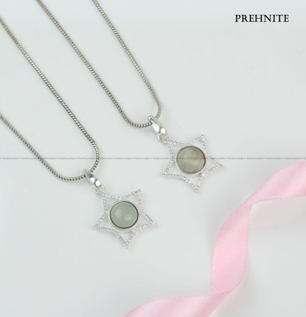 Prehnite Sterling Silver Star Pendant With Chain