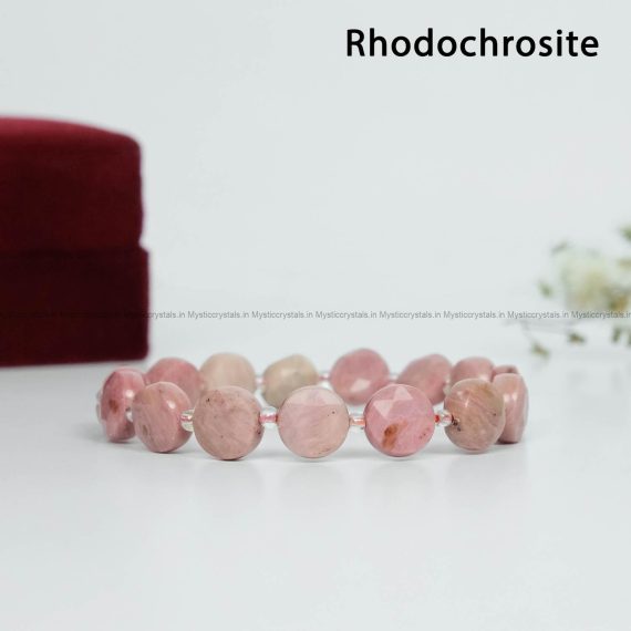 Exclusive Circular Faceted Flat bead Rhodochrosite Bracelet