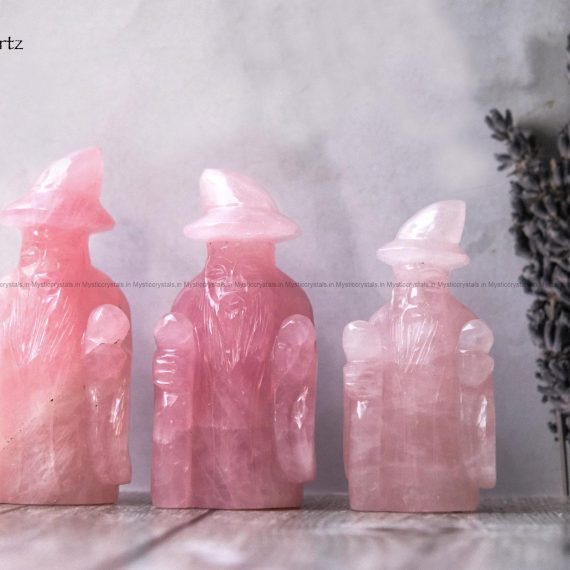 Rose Quartz Crystal Magical Merlin Figurine