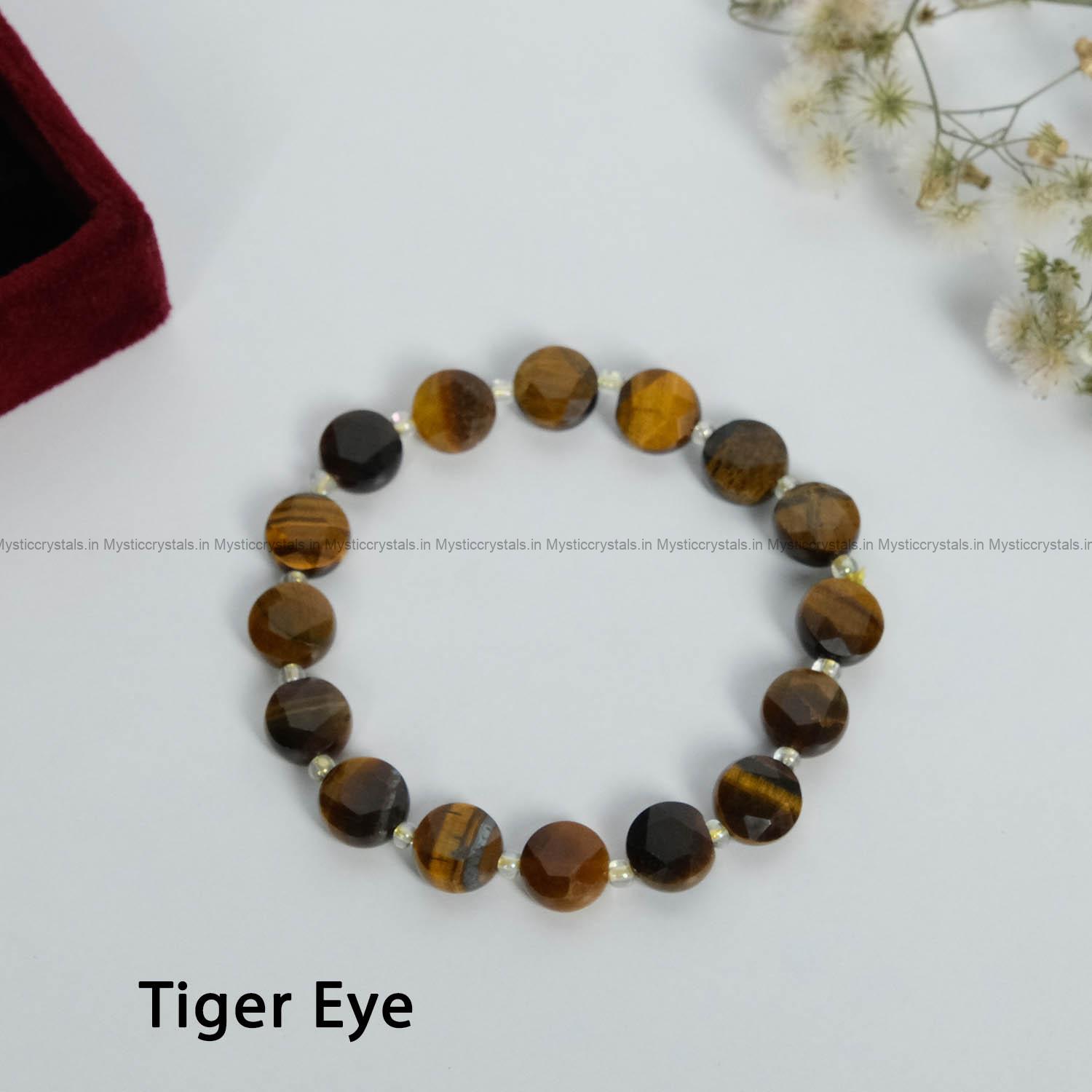 Circular Faceted Flat bead Tiger Eye Bracelet
