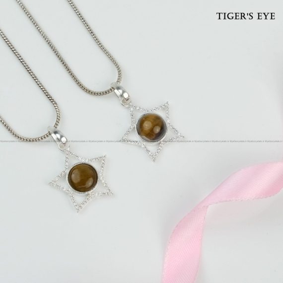 Tiger Eye Sterling Silver Star Pendant With Chain