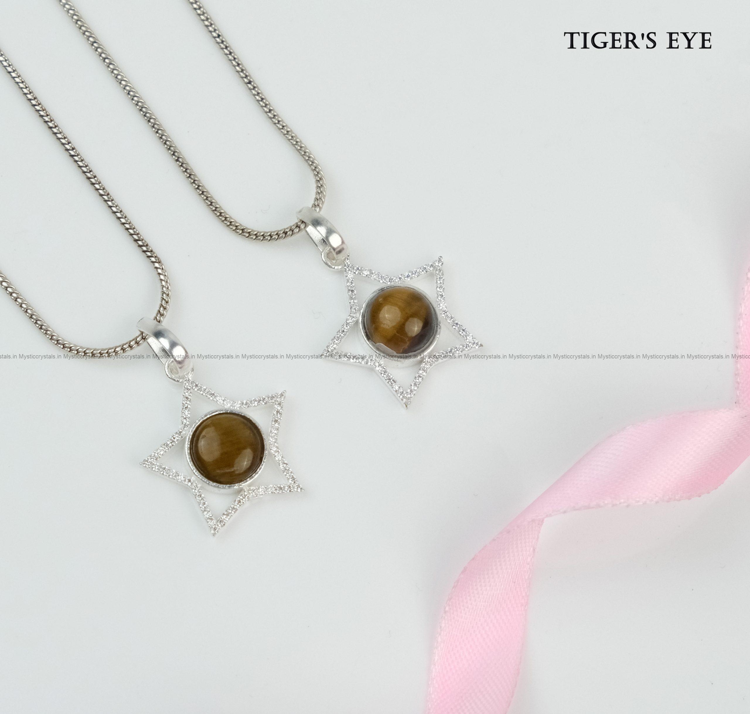Tiger Eye Sterling Silver Star Pendant With Chain