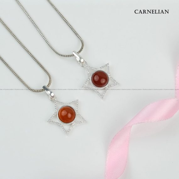 Carnelian Sterling Silver Star Pendant With Chain