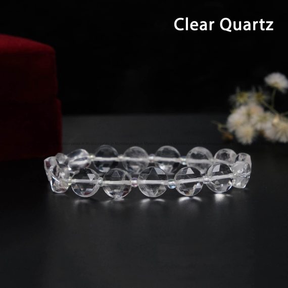 Exclusive Circular Faceted Flat bead Clear Quartz Bracelet