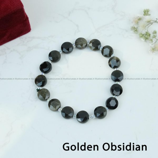 Exclusive Circular Faceted Flat bead Golden Obsidian Bracelet