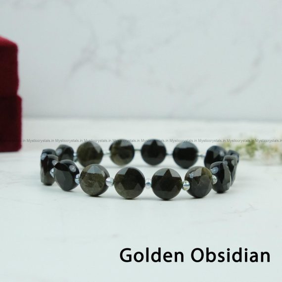 Exclusive Circular Faceted Flat bead Golden Obsidian Bracelet