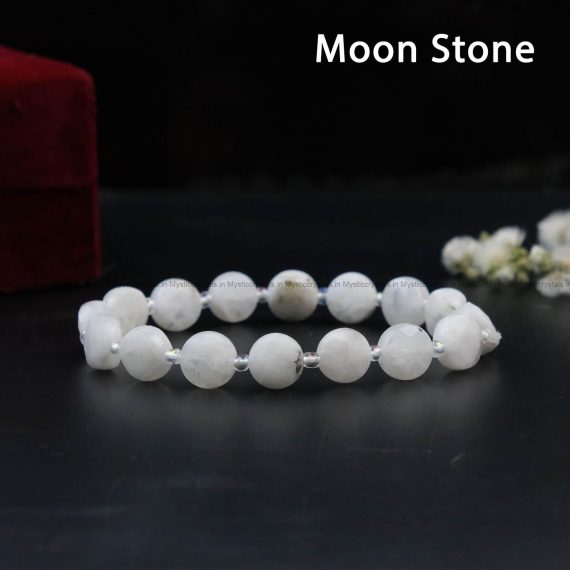 Exclusive Circular Faceted Flat bead Rainbow Moonstone Bracelet