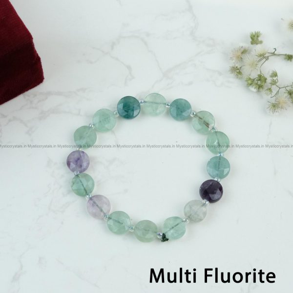 Exclusive Circular Faceted Flat bead Multi Fluorite Bracelet