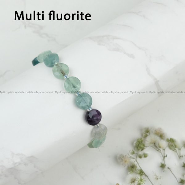 Exclusive Circular Faceted Flat bead Multi Fluorite Bracelet