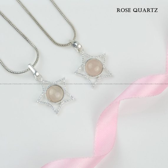 Rose Quartz Sterling Silver Star Pendant With Chain