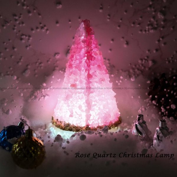 Rose Quartz Crystal Christmas Tree Lamp